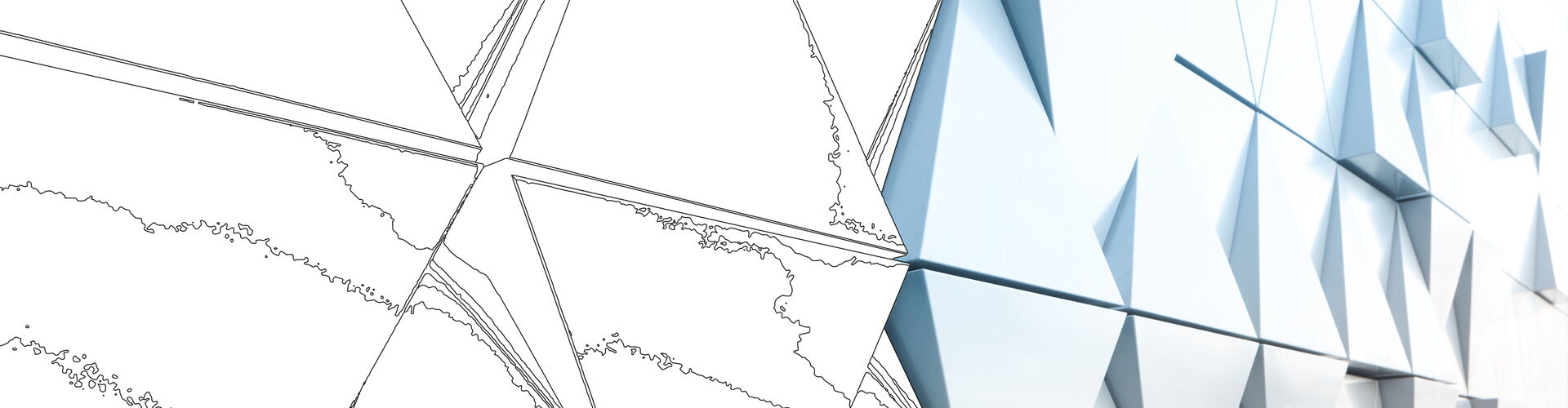 Artwork aus Skizze und Rendering, dreieckige Flächen